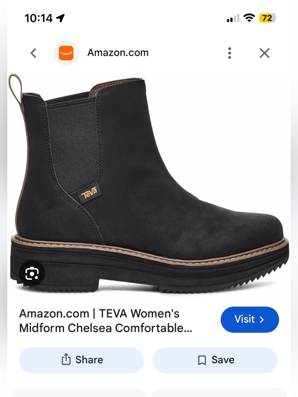 Teva Black Chelsea Ankle Boot with Tan Trim size 8